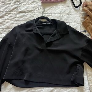 Zara Black Collared Cropped Tunic